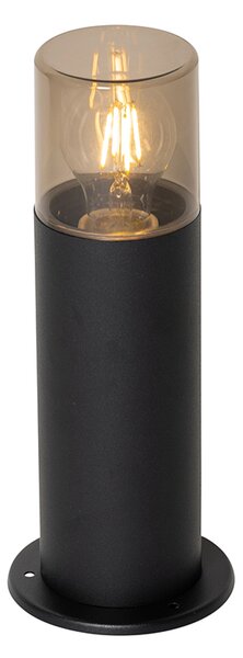 Stojąca lampa zewnętrzna czarna z kloszem w kolorze dymionym 30 cm IP44 - Odense