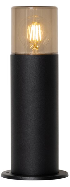 Stojąca lampa zewnętrzna czarna z kloszem w kolorze dymionym 30 cm IP44 - Odense