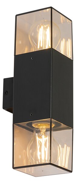 Lampa ścienna zewnętrzna czarna z przydymionym kloszem 2-światłowa IP44 - Denmark
