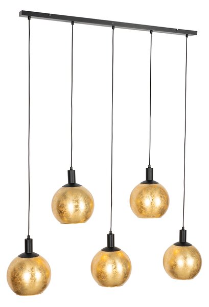 Designerska lampa wisząca czarna ze złotym szkłem 5-świateł - Bert