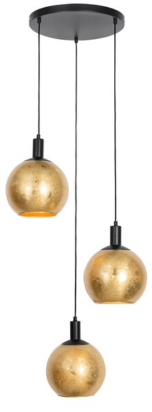 Designerska lampa wisząca czarna ze złotym szkłem 3-światłowa - Bert