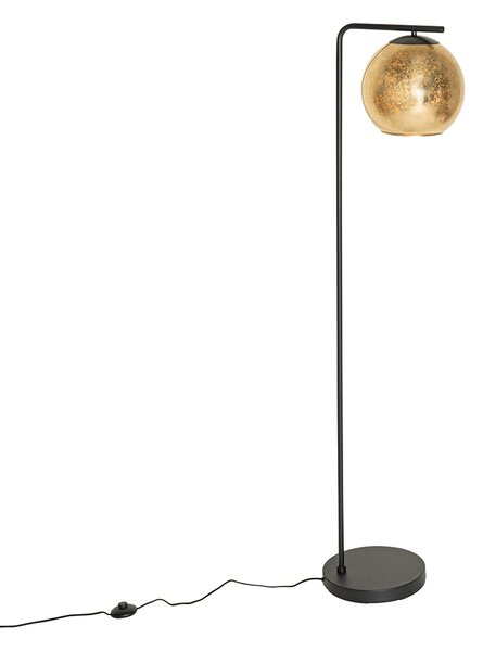 Designerska lampa podłogowa czarna ze złotym szkłem - Bert