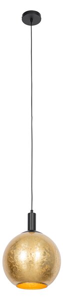 Designerska lampa wisząca czarna ze złotym szkłem - Bert