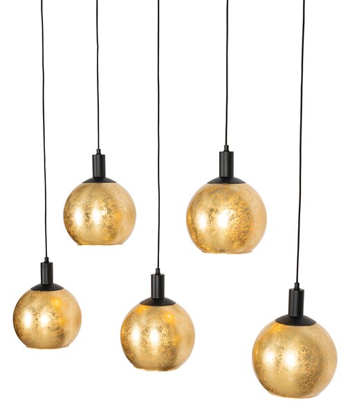Designerska lampa wisząca czarna ze złotym szkłem 5-świateł - Bert