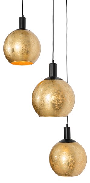 Designerska lampa wisząca czarna ze złotym szkłem 3-światłowa - Bert
