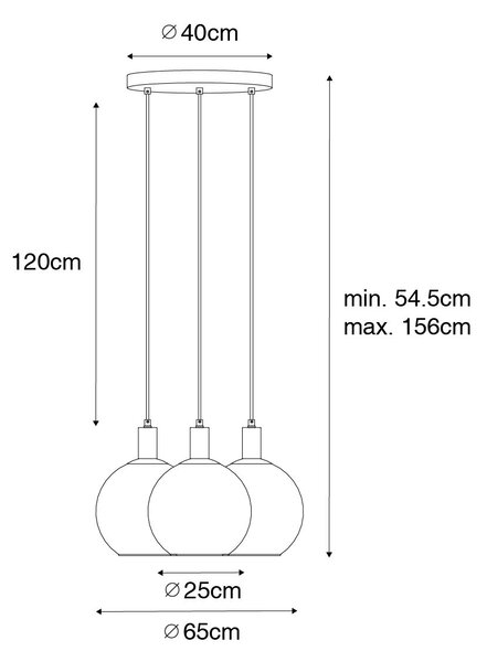 Designerska lampa wisząca czarna ze złotym szkłem 3-światłowa - Bert