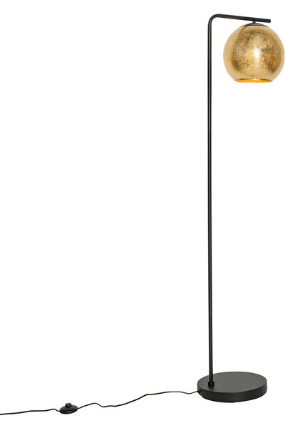 Designerska lampa podłogowa czarna ze złotym szkłem - Bert