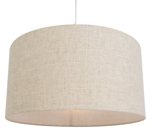 Rustykalna lampa wisząca biała z kloszem z szarego bawełnianego materiału 50 cm - Combi