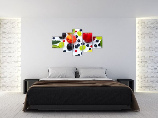Obraz owoców z kroplami wody (125x70 cm)