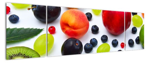 Obraz owoców z kroplami wody (170x50 cm)