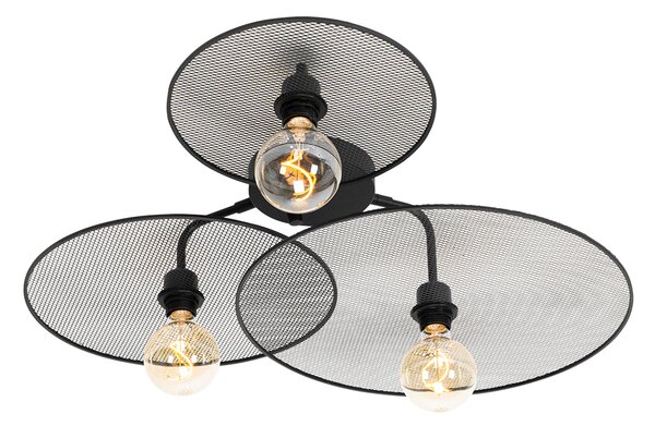 Designerska lampa ścienna czarna z siatką 3-punktowa - Jane