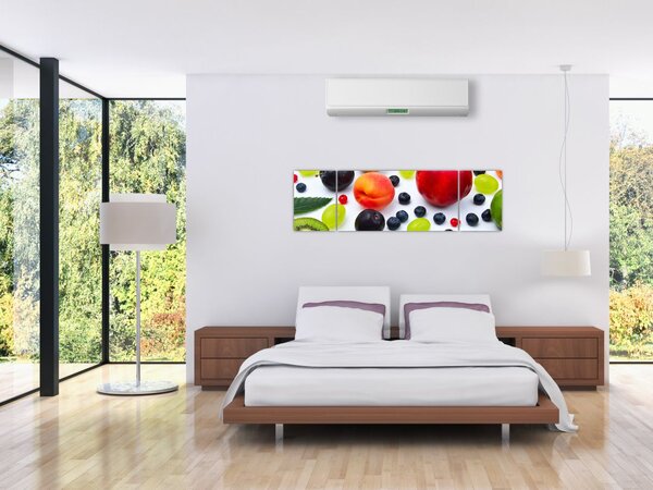 Obraz owoców z kroplami wody (170x50 cm)