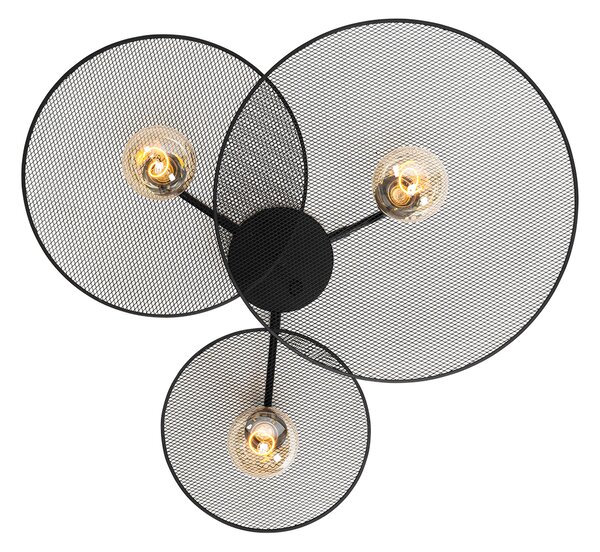 Designerska lampa ścienna czarna z siatką 3-punktowa - Jane