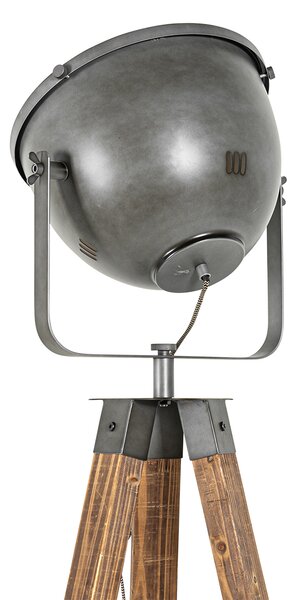 Industrialna lampa podłogowa statywowa stalowa z drewnem, regulowana - Emado
