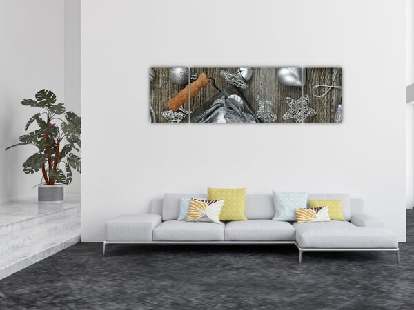 Obraz - srebrne ozdoby świąteczne (170x50 cm)