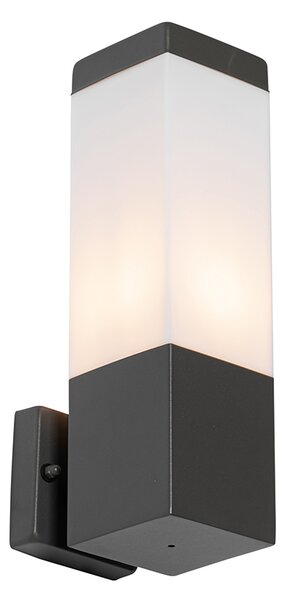 Nowoczesna lampa ścienna zewnętrzna ciemnoszara z opalizującym szkłem - Malios