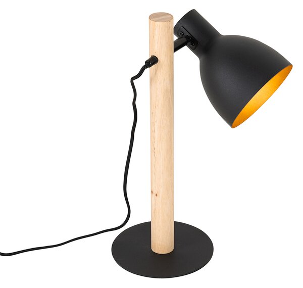 Rustykalna lampa stołowa czarna z drewnem - Flint