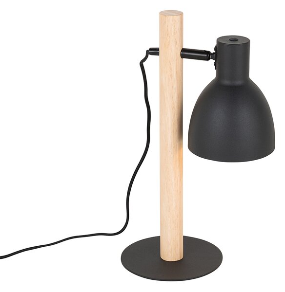 Rustykalna lampa stołowa czarna z drewnem - Flint