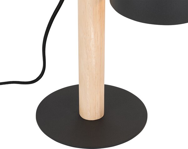 Rustykalna lampa stołowa czarna z drewnem - Flint