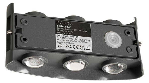 Lampa ścienna zewnętrzna ciemnoszara w komplecie z LED 6-światłowa IP54 - Silly