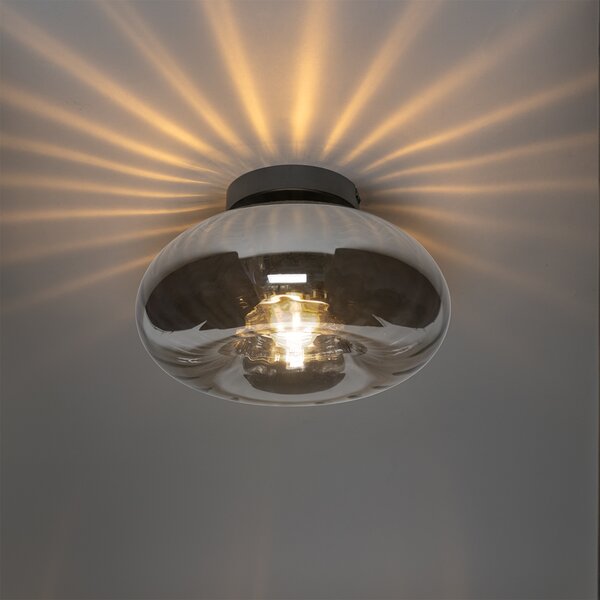 Lampa sufitowa art deco czarna z przydymionym szkłem - Ayesha