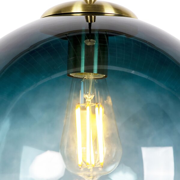 Inteligentna lampa wisząca mosiężna z oceanicznie niebieskim szkłem 33 cm z WiFi ST64 - Pallon