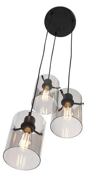 Inteligentna lampa wisząca czarna z przydymionym szkłem z 3 Wifi ST64 - Dome