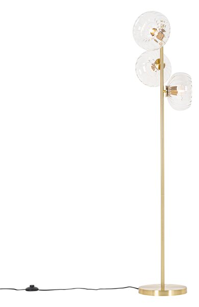 Lampa podłogowa art deco złota ze szkłem 3-światła - Ayesha