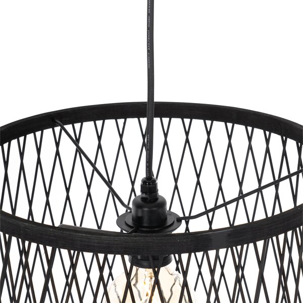 Rustykalna lampa wisząca zewnętrzna czarna rattanowa 3-światłowa - Calamus