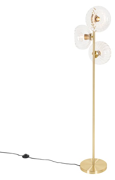 Lampa podłogowa art deco złota ze szkłem 3-światła - Ayesha