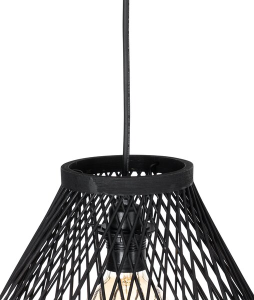Rustykalna lampa wisząca zewnętrzna czarna rattanowa 3-światłowa - Calamus