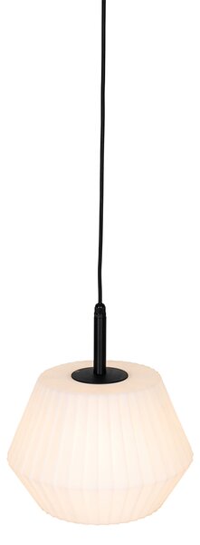 Nowoczesna lampa wisząca zewnętrzna czarna z białym kloszem 33 cm IP44 - Robbert