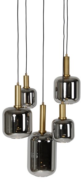 Lampa wisząca czarna ze złotym i przydymionym szkłem z 5 PUCC - Zuzanna