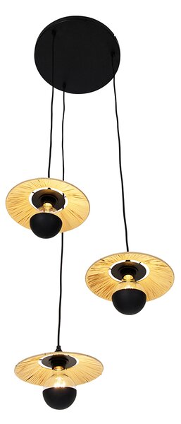 Rustykalna lampa wisząca czarna ze sznurkiem 3-światłowa - Leia