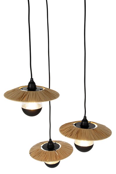 Rustykalna lampa wisząca czarna ze sznurkiem 3-światłowa - Leia