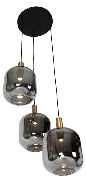 Lampa wisząca czarna ze złotym i przydymionym szkłem z 3 PUCC - Zuzanna