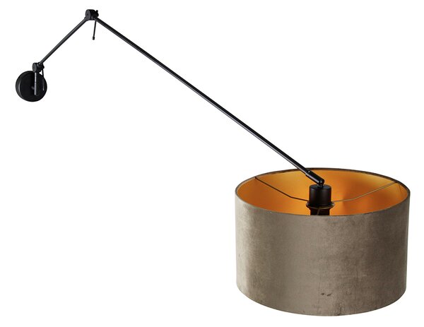 Lampa ścienna czarna z abażurem z weluru w kolorze taupe 35 cm regulowana - Blitz