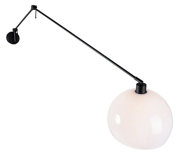 Lampa ścienna czarna z kloszem białym 30 cm regulowana - Blitz