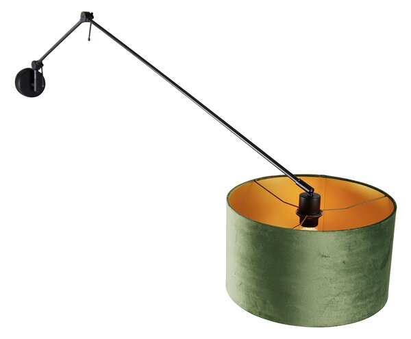 Lampa ścienna czarna z zielonym aksamitnym kloszem 35 cm regulowana - Blitz