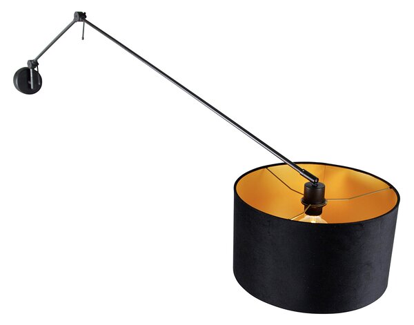Lampa ścienna czarna z czarnym aksamitnym kloszem 35 cm regulowana - Blitz