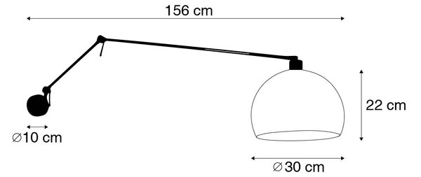 Lampa ścienna czarna z kloszem białym 30 cm regulowana - Blitz