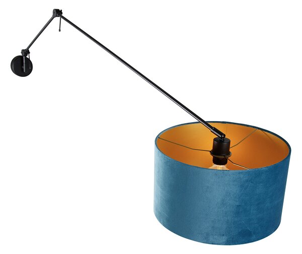 Lampa ścienna czarna z niebieskim aksamitnym kloszem 35 cm regulowana - Blitz
