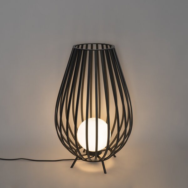 Designerska lampa podłogowa czarna z opalowym kloszem 70 cm - Angela