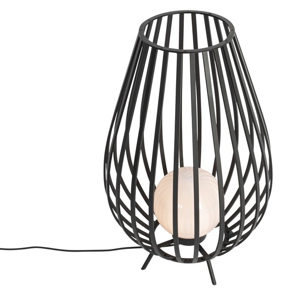Designerska lampa podłogowa czarna z opalowym kloszem 70 cm - Angela