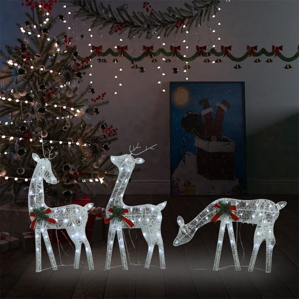 Ozdoba świąteczna: rodzina reniferów, 270x7x90 cm, zimna biel