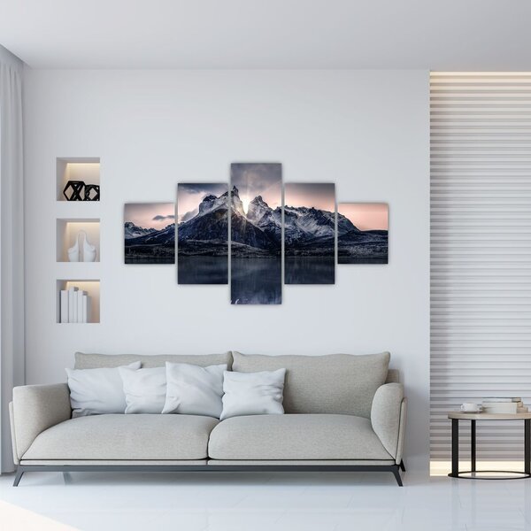 Obraz jeziora z górą (125x70 cm)