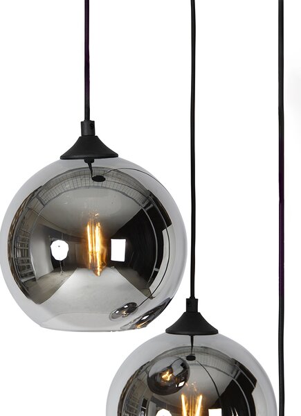 Inteligentna lampa wisząca czarna z przydymionym szkłem z 3 Wifi A60 - Wallace
