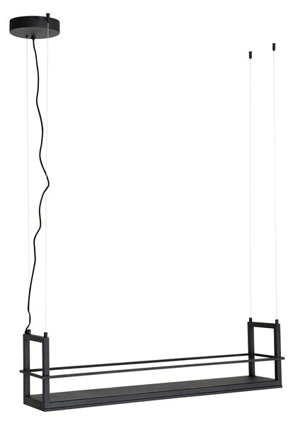 Lampa wisząca czarna z półką w komplecie z diodą LED, 3-stopniowy ściemniacz - Cage Rack