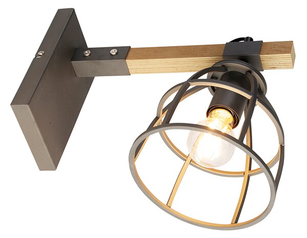 Inteligentna lampa ścienna ciemnoszara z drewnem, regulowana, w tym WiFi A60 - Arthur