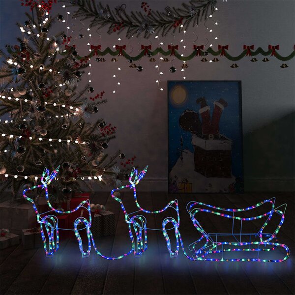 Świąteczna dekoracja zewnętrzna: renifery i sanie, 576 diod LED